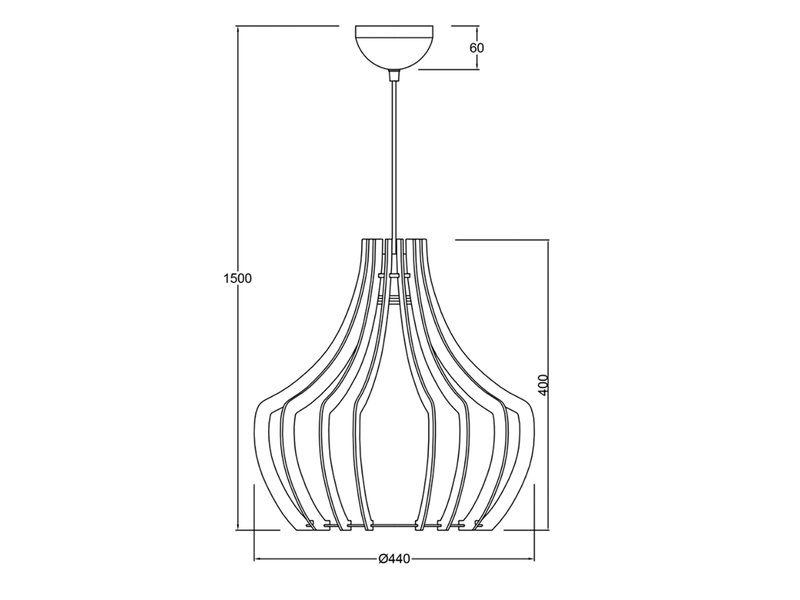LED Hängeleuchte mit Lampenschirm aus Naturholz Lamellen, Ø 44cm
