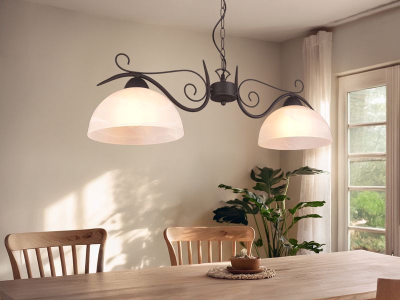 Pendelleuchte COUNTRY Landhaus 2-flammig mit Glasschirmen Weiß, B: 82cm