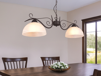 Pendelleuchte COUNTRY Landhaus 2-flammig mit Glasschirmen Weiß, B: 82cm
