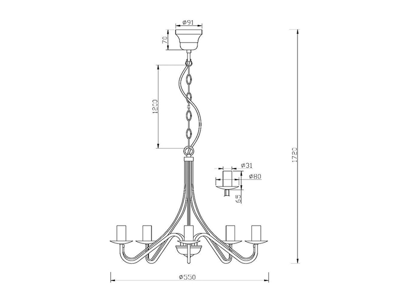 Landhaus LED Kronleuchter 5-flammig Metall in Rostoptik Ø 55cm