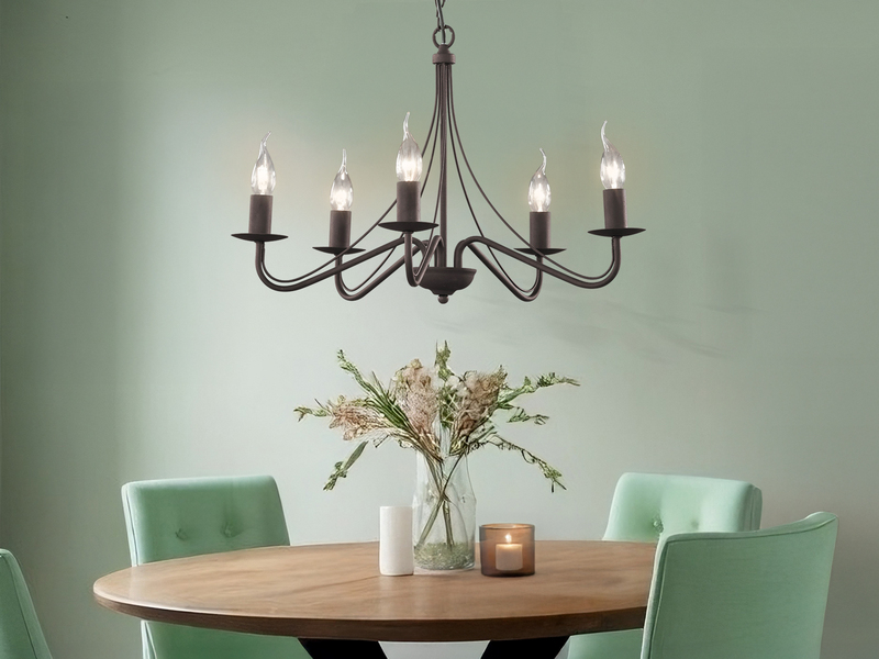 Landhaus LED Kronleuchter 5-flammig Metall in Rostoptik Ø 55cm