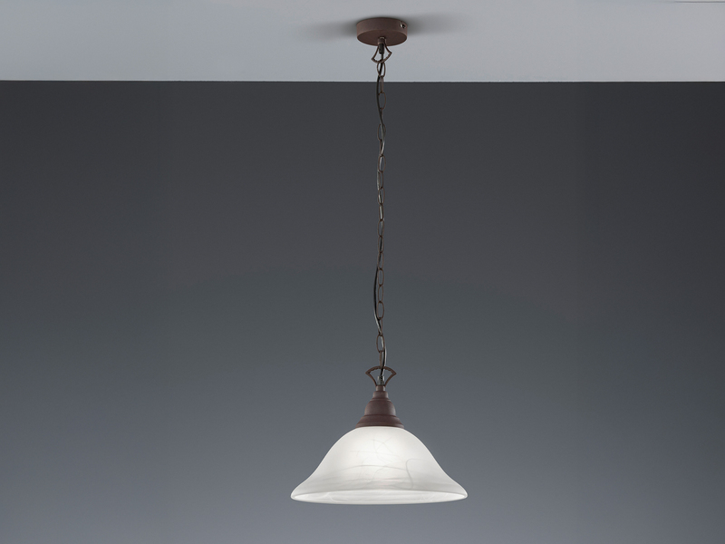 Landhaus LED Pendelleuchte in Rostoptik mit Glasschirm Weiß Ø 33,5cm