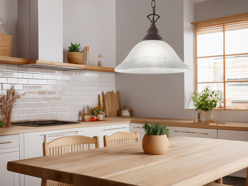 Landhaus LED Pendelleuchte in Rostoptik mit Glasschirm Weiß Ø 33,5cm