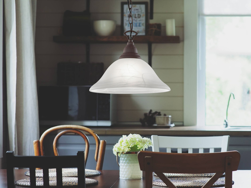 Landhaus LED Pendelleuchte in Rostoptik mit Glasschirm Weiß Ø 33,5cm