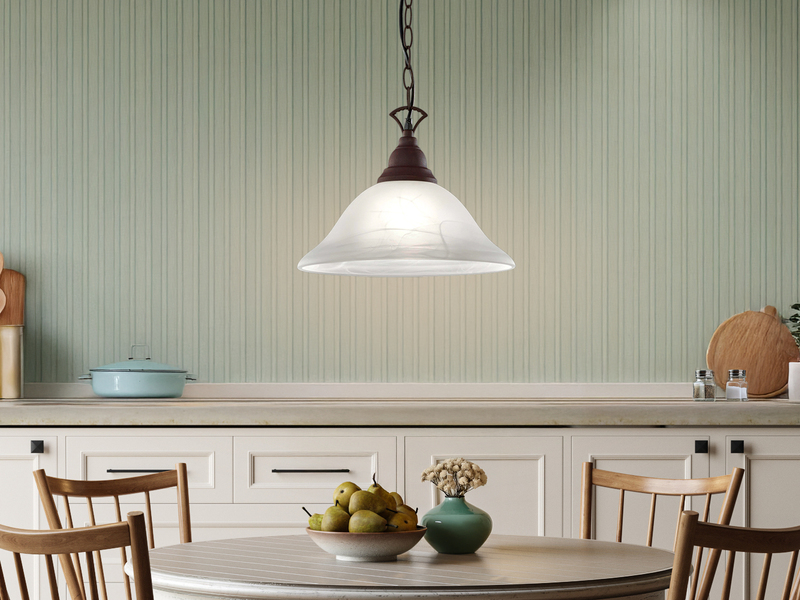 Landhaus LED Pendelleuchte in Rostoptik mit Glasschirm Weiß Ø 33,5cm