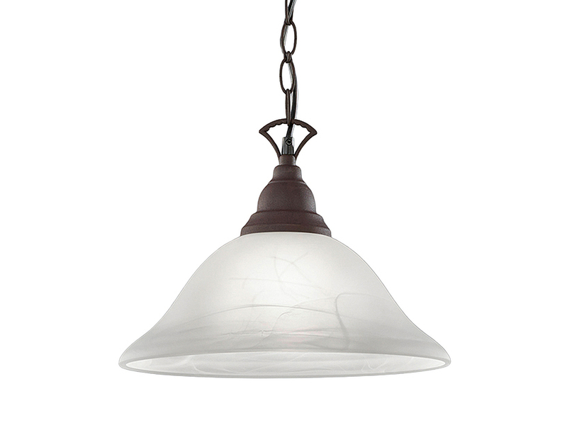 Landhaus LED Pendelleuchte in Rostoptik mit Glasschirm Weiß, Ø 33,5cm
