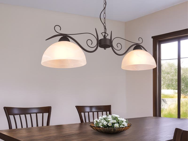 LED Pendelleuchte Landhausstil 2-flammig mit Glasschirmen Weiß, B: 82cm