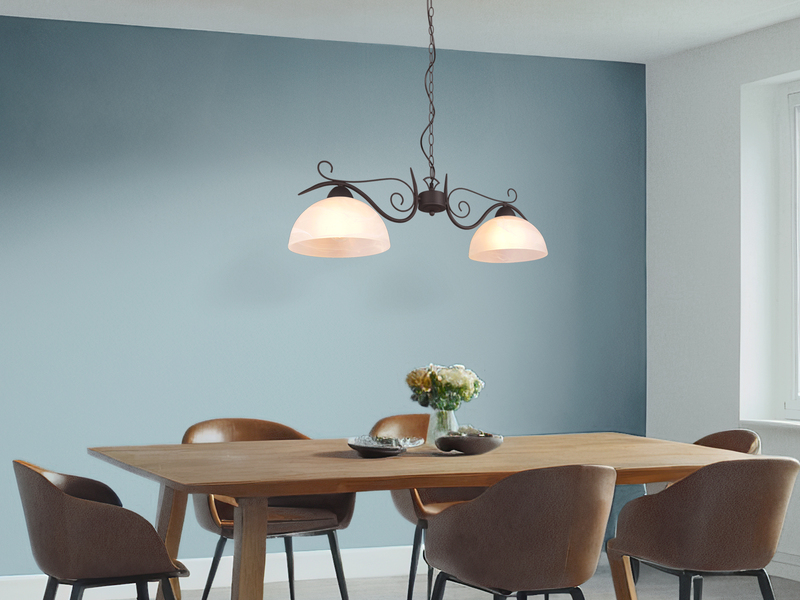 LED Pendelleuchte Landhausstil 2-flammig mit Glasschirmen Weiß, B: 82cm