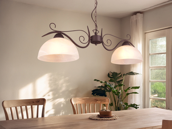 LED Pendelleuchte Landhausstil 2-flammig mit Glasschirmen Weiß, B: 82cm