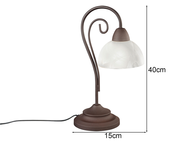 Landhaus LED Tischleuchte in Rostoptik mit Glas Lampenschirm, Höhe 40cm