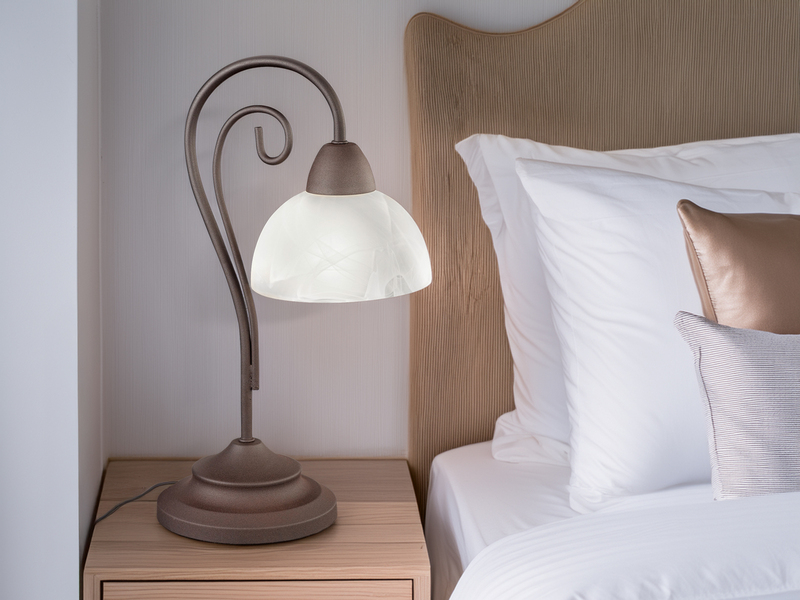 Landhaus LED Tischleuchte in Rostoptik mit Glas Lampenschirm, Höhe 40cm