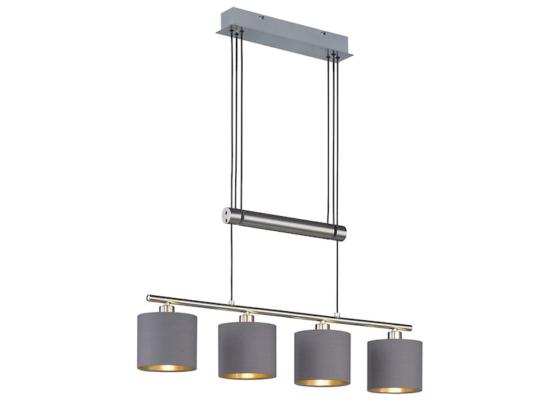 Pendelleuchte GARDA 4-flammig Taupe höhenverstellbar mit Stoffschirmen, B:77cm