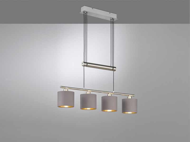 Pendelleuchte GARDA 4-flammig Taupe höhenverstellbar mit Stoffschirmen, B:77cm
