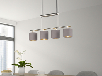 Pendelleuchte GARDA 4-flammig Taupe höhenverstellbar mit Stoffschirmen, B:77cm