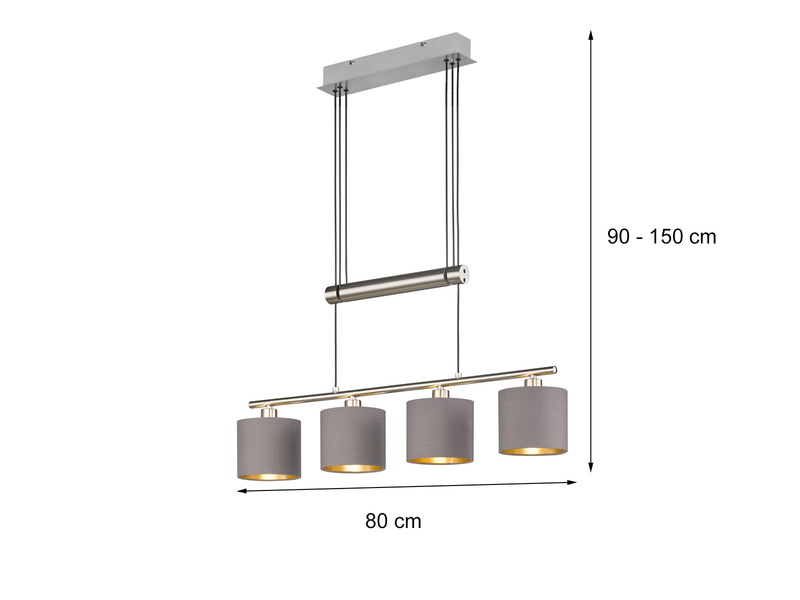 LED Pendelleuchte 4-flammig Taupe höhenverstellbar mit Stoffschirmen, B: 77cm