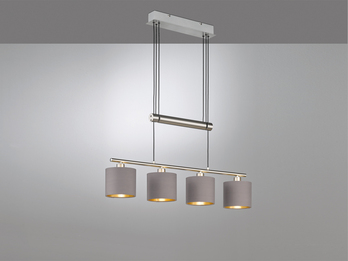LED Pendelleuchte 4-flammig Taupe höhenverstellbar mit Stoffschirmen, B: 77cm
