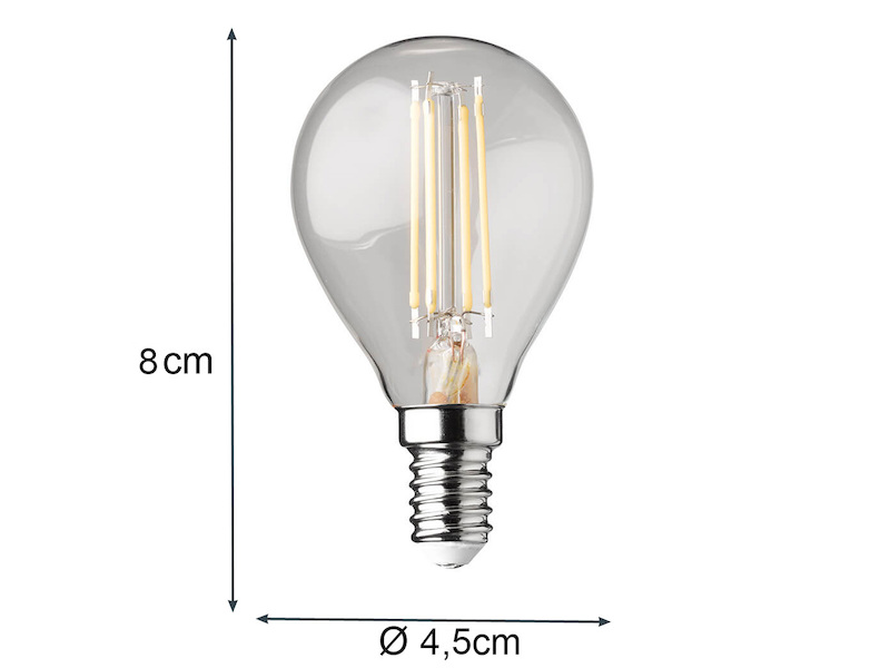 E14 Filament LED - 3 Watt, 320 Lumen, warmweiß, Ø4,5cm - extern dimmbar
