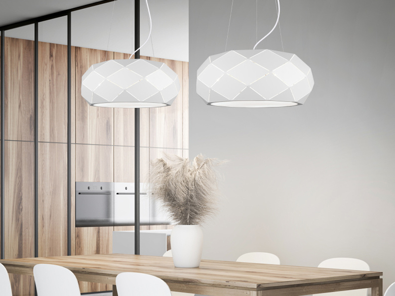 Große LED Pendelleuchte mit Lasercut Muster Weiß matt, Ø 50cm