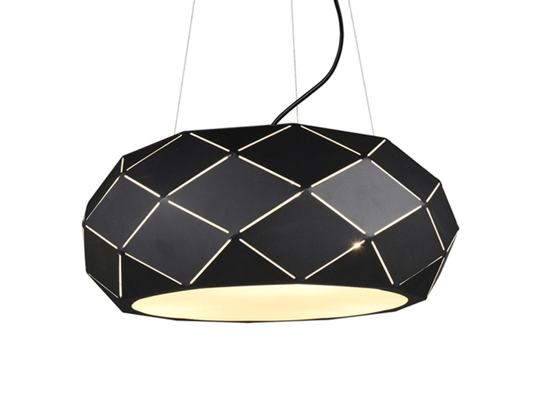 Geometrische LED Pendelleuchte mit Lasercut Muster, schwarz matt