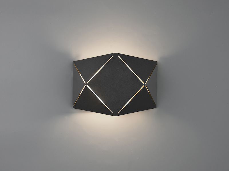 Kleine geometrische LED Wandlampen im 2er SET mit Lasercut Muster, schwarz matt