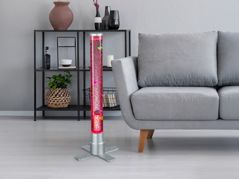 Sprudelnde Farbwechsel LED Lichtsäule MOTION Wassersäule & Deko Fischen H. 61cm