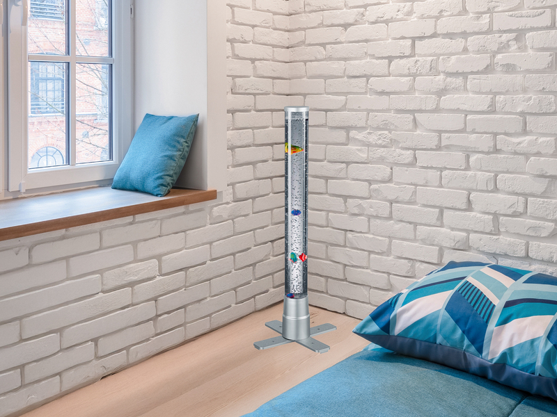 Sprudelnde Farbwechsel LED Lichtsäule MOTION Wassersäule & Deko Fischen H. 61cm