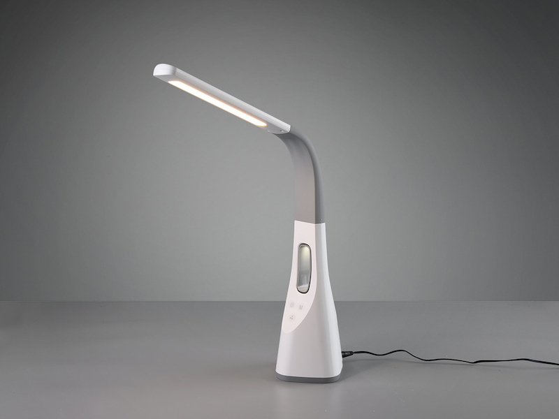 Dimmbare LED Schreibtischleuchte VENTO USB Anschluß & Ventilator Weiß Höhe 46cm