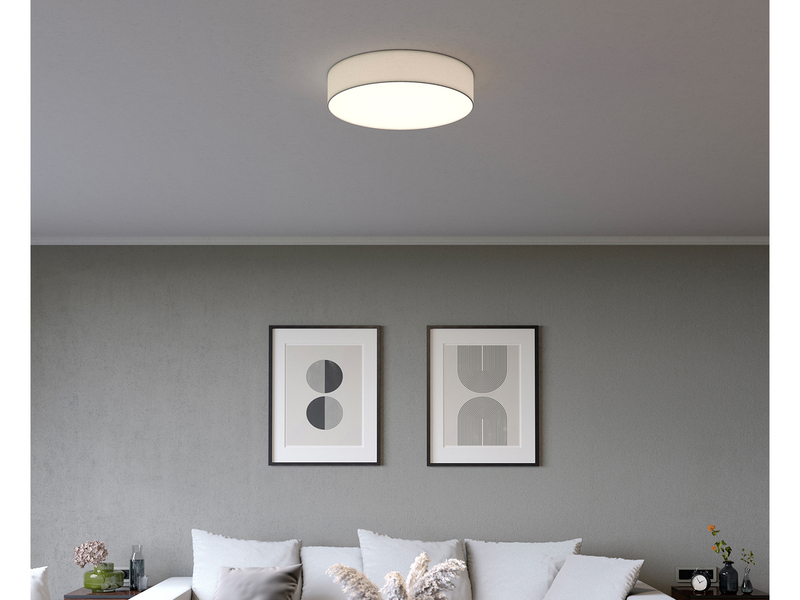 Zeitlose runde Deckenleuchte mit LED Stoffschirm in Weiß Ø 50cm