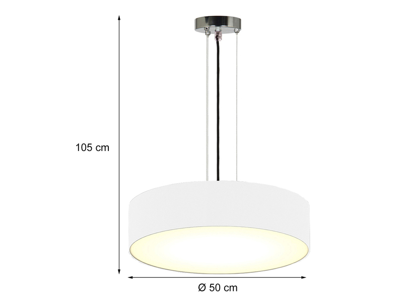Zeitlose runde Hängeleuchte mit Stoffschirm in Weiß Ø 50cm