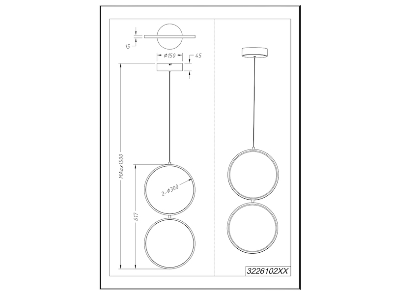 Moderne LED RONDO Ringleuchte mit zwei hängenden Metallreifen schwarz matt, 30cm