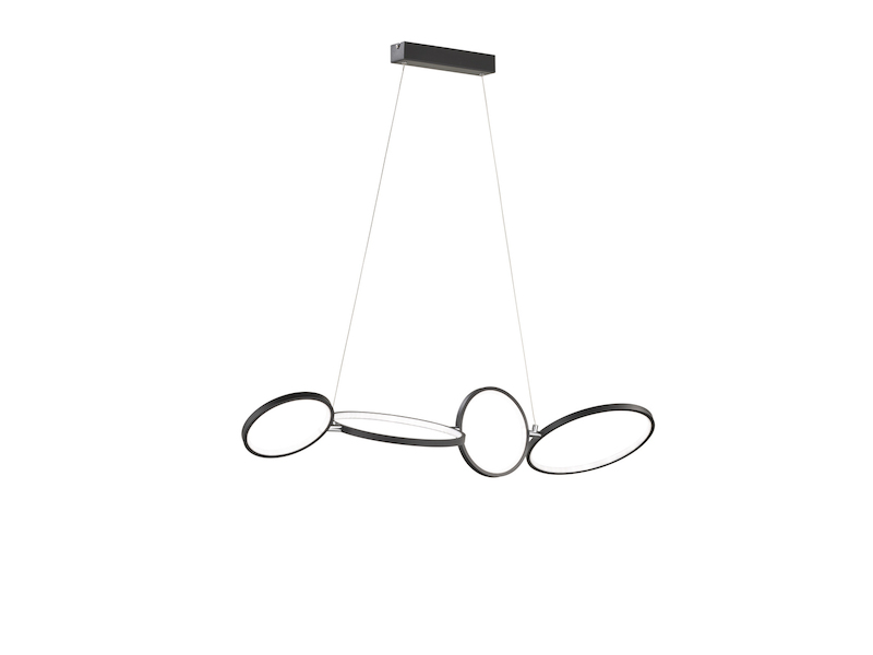 LED RONDO Ringleuchte Balkenpendellampe mit vier hängenden Ringen, schwarz matt