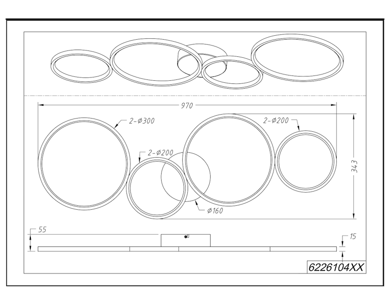 Moderne LED Deckenleuchte RONDO dimmbar & flach Ringe Schwarz, Breite 97cm