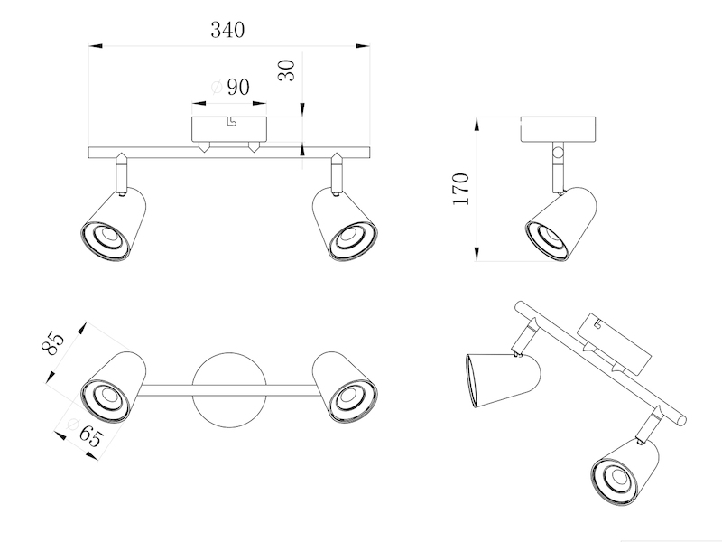 LED Deckenstrahler TOULOUSE Weiß 2-flammig, Breite 34cm