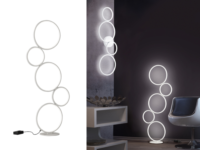 Ringleuchte LED Stehlampe RONDO mit Fußschalter aus Metall in Weiß matt, 115cm