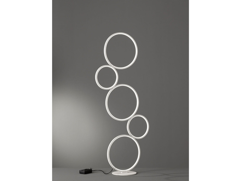 Flache LED RONDO Ringleuchte Stehlampe mit Fußschalter aus Metall in Weiß matt