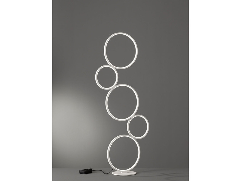 Ringleuchte LED Stehlampe RONDO mit Fußschalter aus Metall in Weiß matt, 115cm