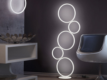 Ringleuchte LED Stehlampe RONDO mit Fußschalter aus Metall in Weiß matt, 115cm