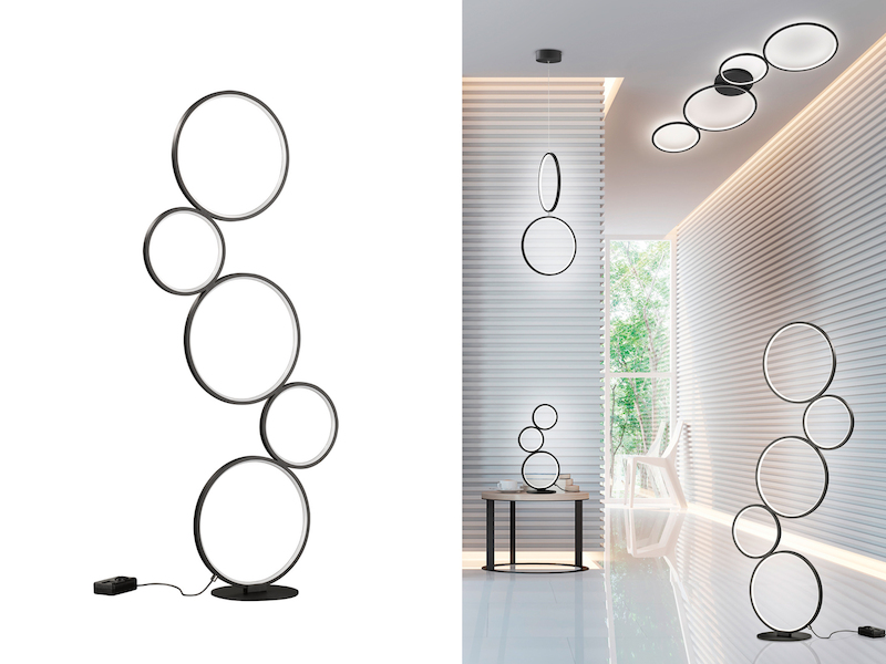 Ringleuchte LED Stehlampe RONDO mit Fußschalter aus Metall schwarz matt, 115cm