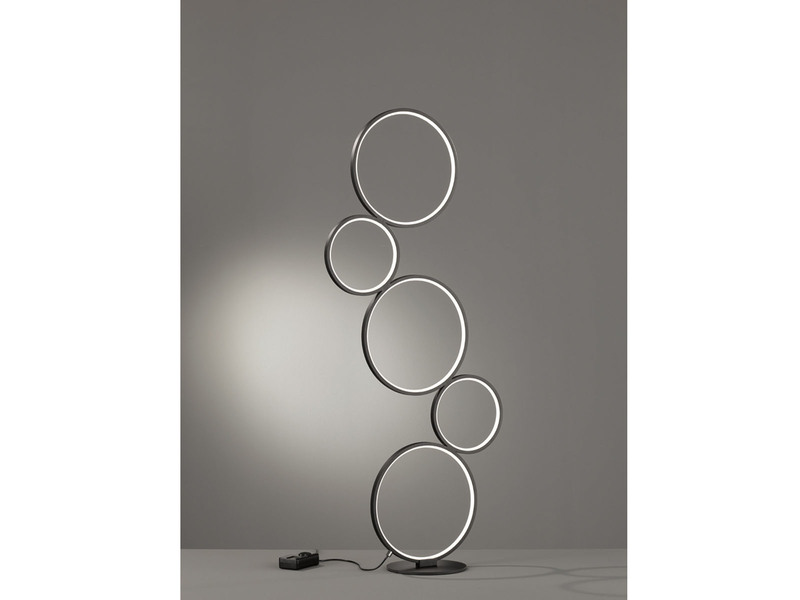 Ringleuchte LED Stehlampe RONDO mit Fußschalter aus Metall schwarz matt, 115cm