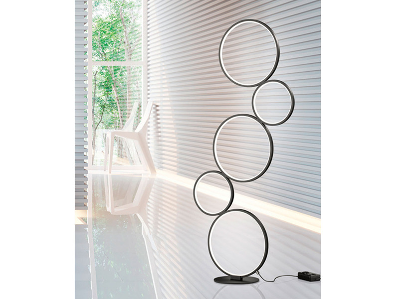 Ringleuchte LED Stehlampe RONDO mit Fußschalter aus Metall schwarz matt, 115cm