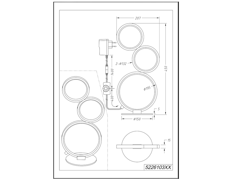 Flache LED RONDO Ringleuchte Tischlampe Metall weiß matt, Höhe 45cm