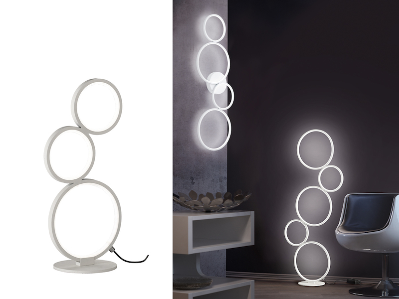 Flache LED RONDO Ringleuchte Tischlampe Metall weiß matt, Höhe 45cm