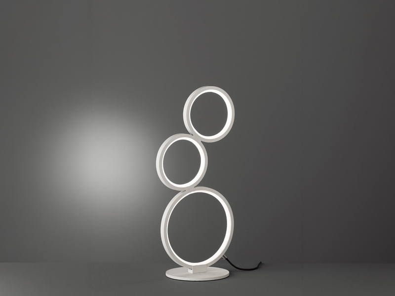 Flache LED RONDO Ringleuchte Tischlampe Metall weiß matt, Höhe 45cm