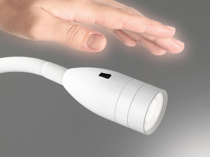 LED Bettlampe STEN Weiß mit Kabel und Stecker, Gestensteuerung, Breite 4cm