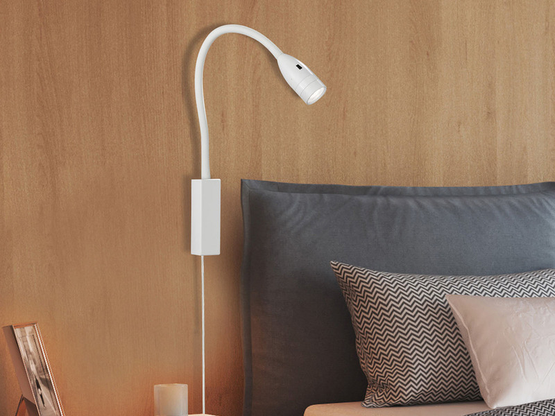 LED Bettlampe STEN Weiß mit Kabel und Stecker, Gestensteuerung, Breite 4cm