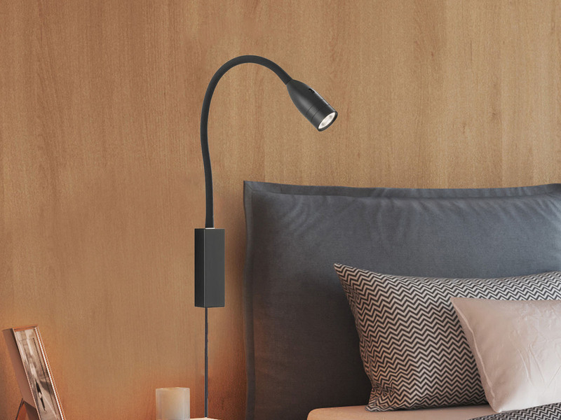 LED Bettlampe STEN Schwarz mit Kabel und Stecker, Gestensteuerung, Breite 4cm