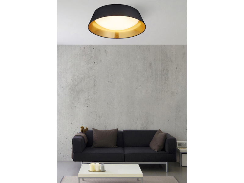 LED Deckenleuchte PONTS mit Stofflampenschirm Schwarz Gold  Ø 45cm
