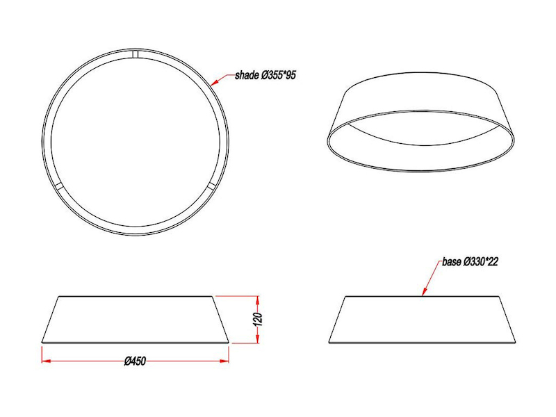 LED Deckenleuchte PONTS mit Stofflampenschirm Schwarz Gold  Ø 45cm