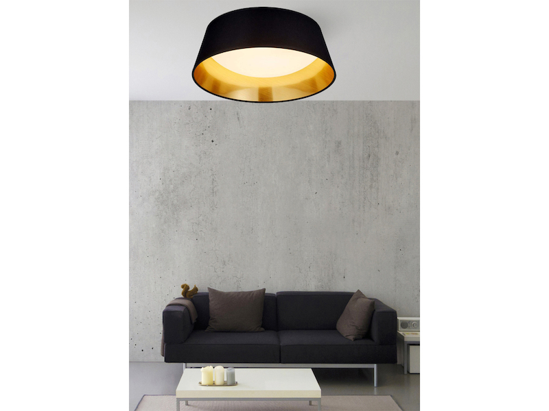 LED Deckenleuchte PONTS mit Stofflampenschirm Ø34cm Höhe 12cm in schwarz/gold
