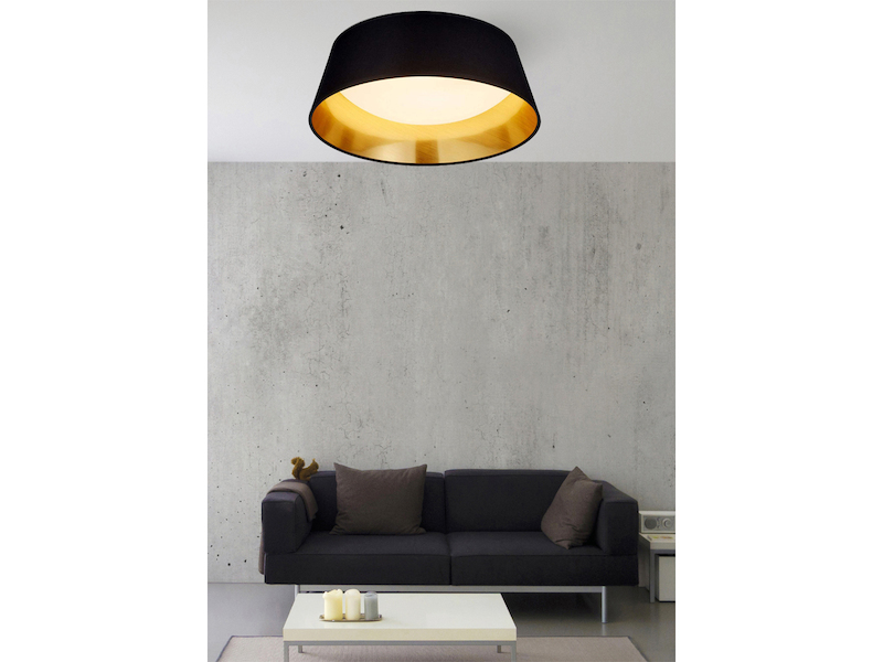 LED Deckenleuchte PONTS mit Stofflampenschirm Schwarz Gold Ø 34cm